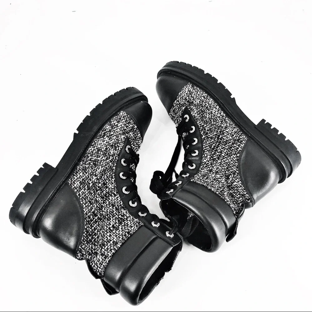 Kurt Geiger Tweed Shore Cap Toe Combat Boots Sz 40.5/10.5 - Picture 5 of 6